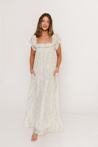 Worth Collective Deidra Maxi Dress in Cream - Bump Friendly