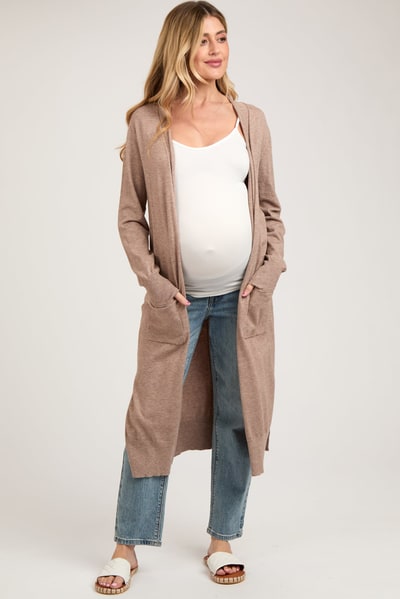 PinkBlush Mocha Long Maternity Cardigan