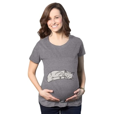 Target Maternity Cat On Baby Bump T Shirt Funny Adorable Kitty Pregnancy Tee - Crazy Dog Maternity T Shirt For Cat Lovers Dark Grey L