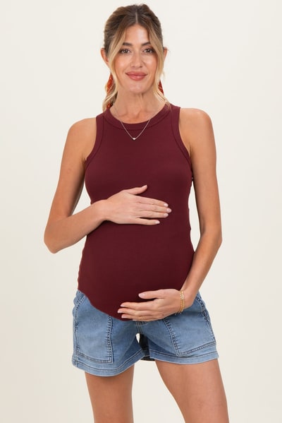 PinkBlush Medium Denim Pull On Patch Pocket Maternity Denim Shorts