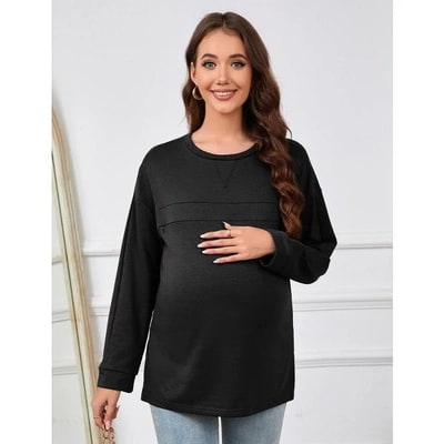 Target Coolmee Nursing Sweatshirt Invisible Comfort Friendly Zipper Long Sleeve Pullover Tops Maternity Shirts Black M
