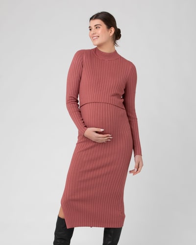 Ripe Maternity Nella Rib Nursing Knit Dress  Rouge