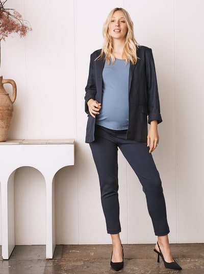 Angel Maternity Sadie Maternity Linen Jacket in Navy