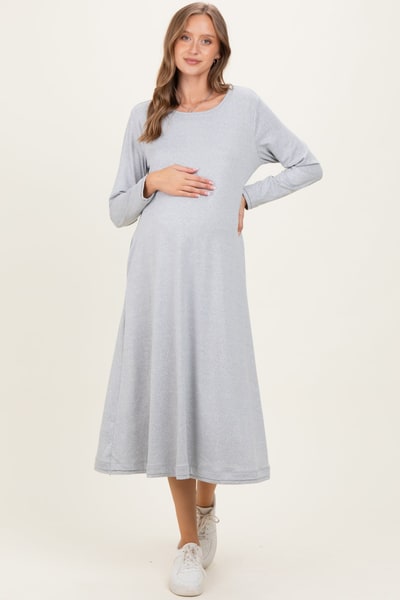 PinkBlush Heather Grey Relaxed Fit Long Sleeve Basic Maternity Dress