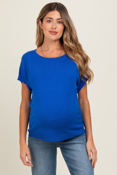 PinkBlush Royal Blue Knit Short Sleeve Maternity Top