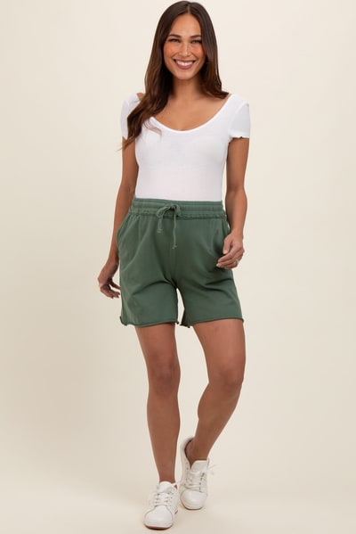 PinkBlush Olive Green Raw Hem Maternity Drawstring Shorts