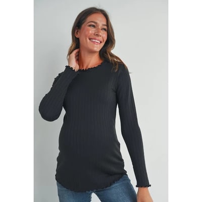 Target Hello Miz Women's Long Sleeve Crew Neck Ribbed Maternity Top - Black - X Large