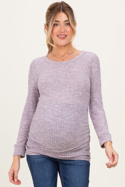 PinkBlush Lavender Waffle Knit Long Sleeve Ruched Maternity Tunic Top