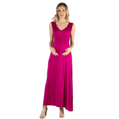 Target 24seven Comfort Apparel V Neck Sleeveless Maternity Maxi Dress with Belt-MAGENTA-S