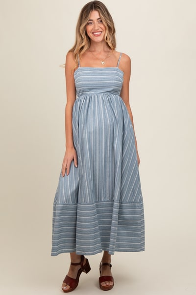 PinkBlush Navy Striped Cutout Back Maternity Maxi Dress