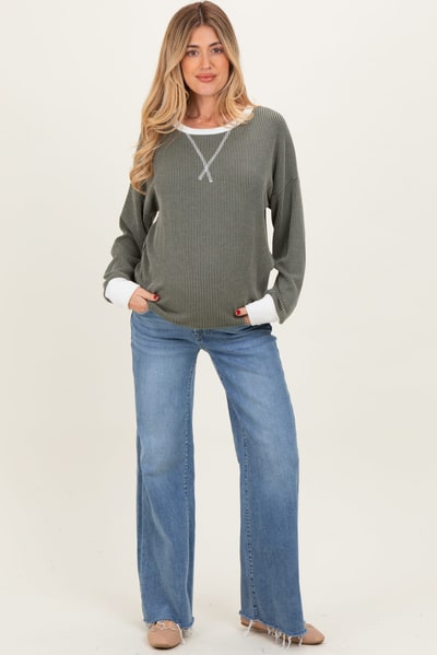 PinkBlush Blue Distressed Relaxed Wide Leg Maternity Jeans