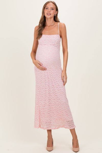 PinkBlush Light Pink Floral Lace Cutout Maternity Maxi Dress