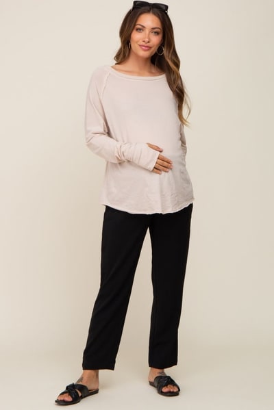 PinkBlush Beige Exposed Seam Long Sleeve Maternity Top