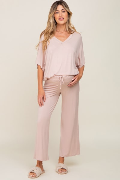 PinkBlush Taupe Cropped Pant Maternity Set