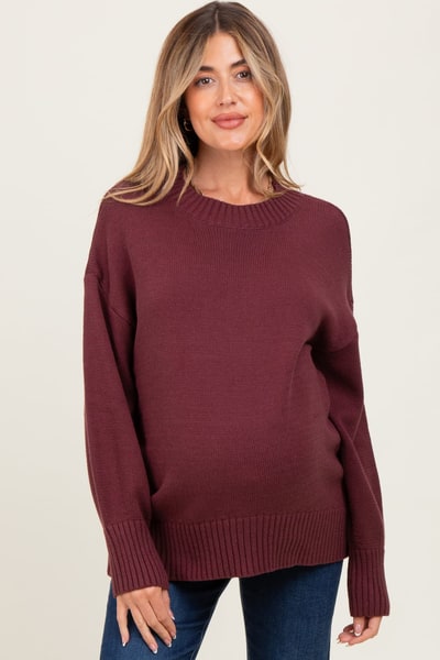 PinkBlush Burgundy Drop Shoulder Oversized Maternity Sweater