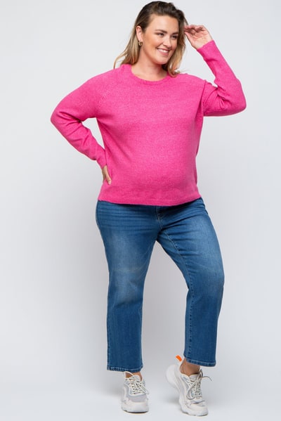 PinkBlush Fuchsia Button Accent Solid Maternity Plus Size Sweater
