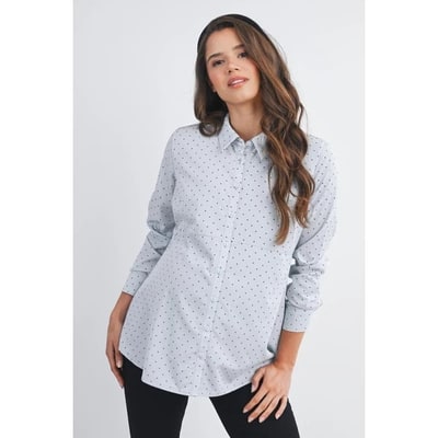 Target Hello Miz Women's Polka Dot Button Down Long  Sleeve Maternity Nursing Top - Blue - Large