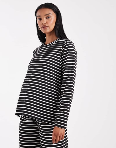 ASOS Mamalicious maternity soft crew neck jersey top and wide leg pants set in black and white stripes