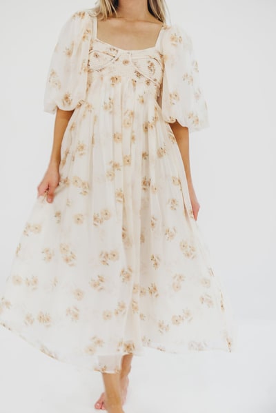 Worth Collective Harlow Maxi Dress in Taupe Floral - Bump Friendly & Inclusive Sizing (S-3XL)