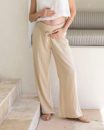 Angel Maternity Giulia Maternity Linen Pants in Sand