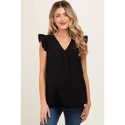 Target PinkBlush Black Swiss Dot Flutter Sleeve V-Neck Maternity Top Black Small