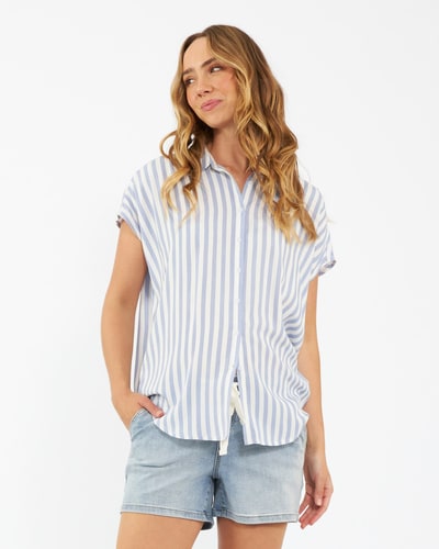 Ripe Maternity Quinn Relaxed Shirt Blue / White