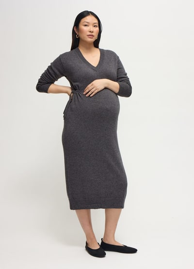 Ingrid & Isabel The Soft V-Neck Side Tie Sweater Grey Midi Maternity Dress