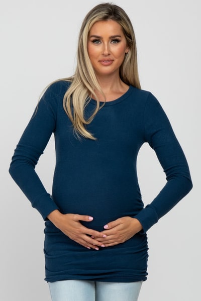 PinkBlush Deep Teal Soft Knit Ruched Maternity Top