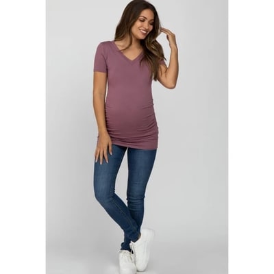 Target PinkBlush Mauve V-Neck Ruched Side Maternity Top Mauve X Large