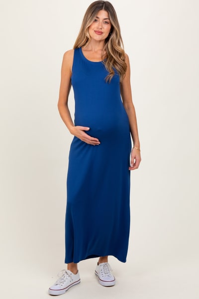 PinkBlush Navy Sleeveless Flared Scoop Neck Maternity Maxi Dress