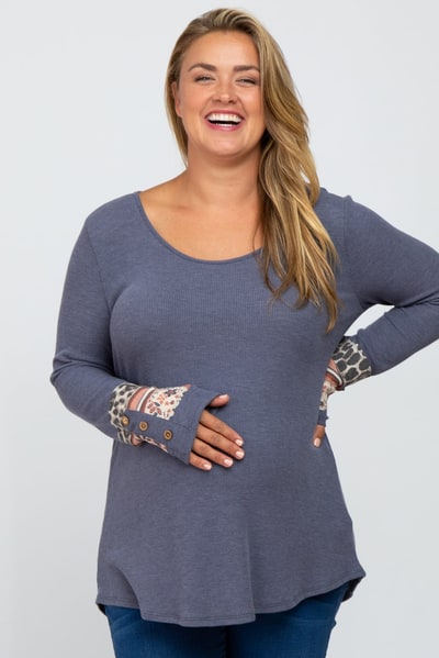 PinkBlush Navy Colorblock Sleeve Maternity Plus Top