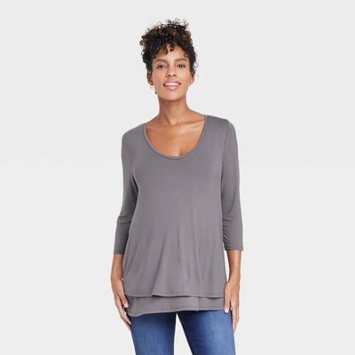 Target 3/4 Sleeve Scoop Neck Nursing Maternity T-Shirt - Isabel Maternity by Ingrid & Isabel™ Gray XS: Pullover Knit Top