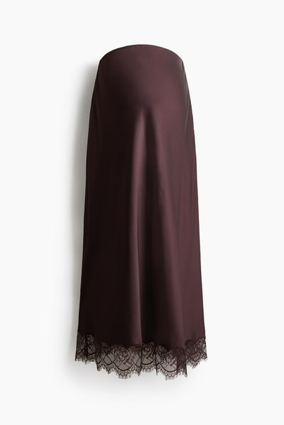 H&M MAMA Lace-Trimmed Satin Skirt