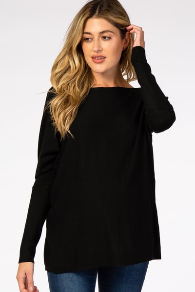 PinkBlush Black Soft Knit Boatneck Dolman Sleeve Maternity Sweater