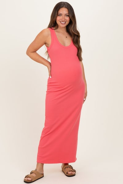 PinkBlush Pink Sleeveless Ribbed Maxi Maternity Dress