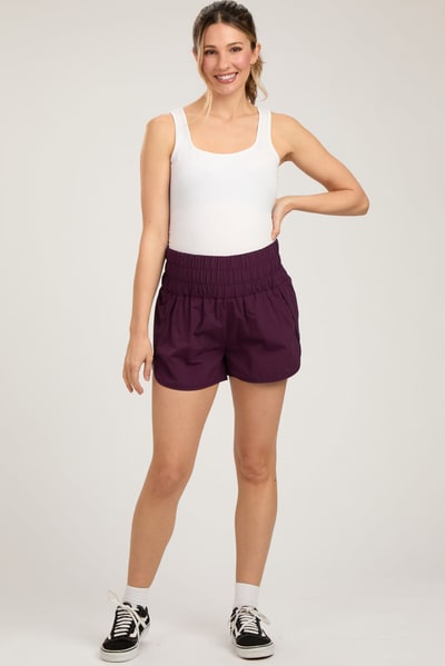 PinkBlush Plum Smocked Active Running Maternity Shorts