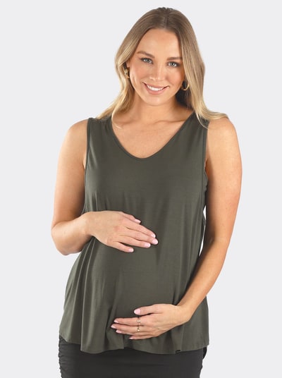 Angel Maternity Maternity Swing Tank with Nursing Opening in Khaki