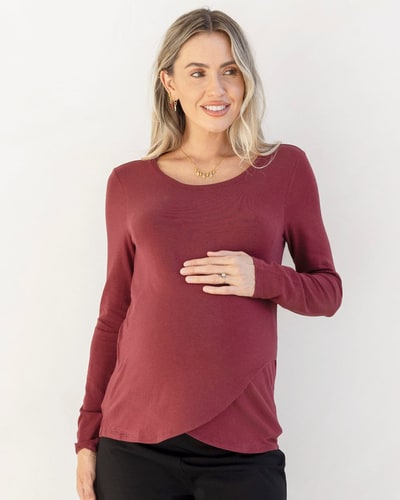 Angel Maternity Annie Maternity/ Nursing Soft Nursing Top In Burgundy