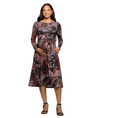 Target 24seven Comfort Apparel Maternity Long Sleeve Midi Dress Brown Floral Print