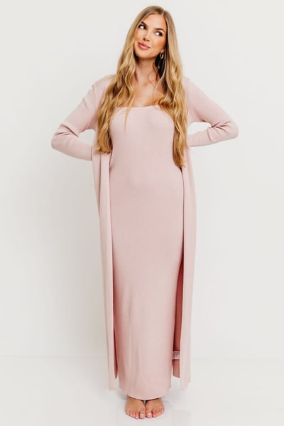 Worth Collective Lina Two Piece Dress Set in Dusty Blush - Bump Friendly