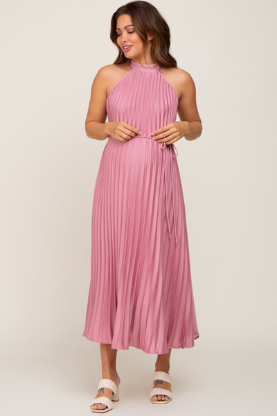 PinkBlush Pink Pleated Maternity Halter Dress