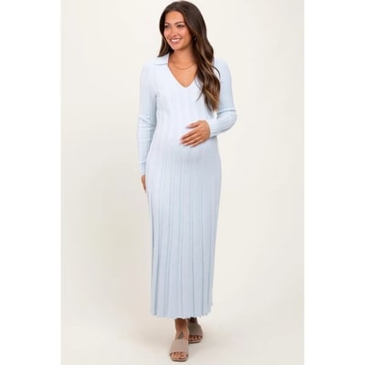 Target Pinkblush Light Blue Wide Ribbed Knit Collared Maternity Midi Dress Medium
