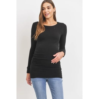 Target Hello Miz Women's Long Sleeve Crew Neck Side Ruching Maternity Knit Top - Black - Small