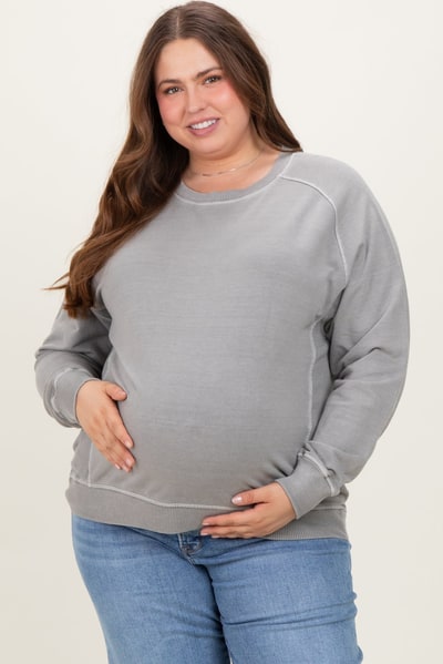 PinkBlush Heather Grey French Terry Vintage Wash Maternity Plus Pullover