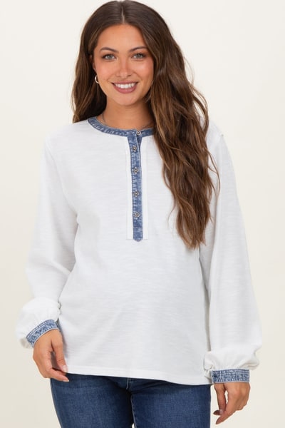 PinkBlush White Rib Knit Casual Maternity Henley Top