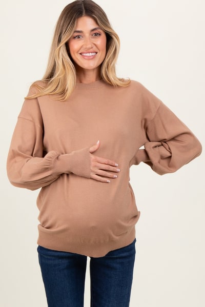 PinkBlush Mocha Fine Knit Balloon Sleeve Maternity Sweater