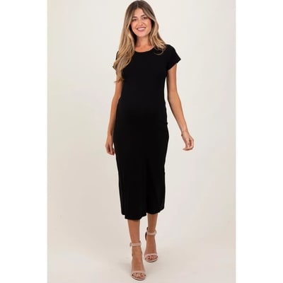 Target Pinkblush Black Basic Crewneck Maternity Midi Dress Large