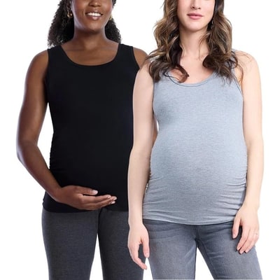 Target Women's Sleeveless Scoop Neck Side Ruched Tank Top - Black & Grey 2 Pack - Size: Medium - Motherhood Maternity