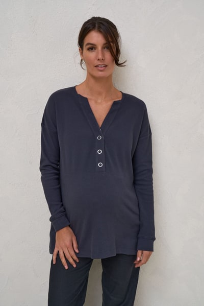 Bae the Label All For Us Waffle Henley - Slate