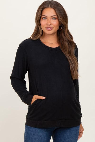 PinkBlush Black V-Neck Double Layer Maternity Nursing Pullover Top